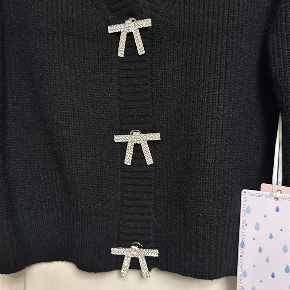 NWT Sweet Rain Cropped Crystal Bow Cardigan Sweater Black Size L - Picture 2 of 6